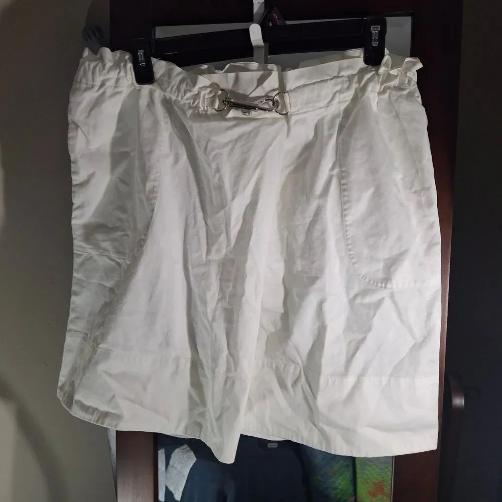 Lands' End White Paper Bag Waist Skirt With Heavy Clip Detail